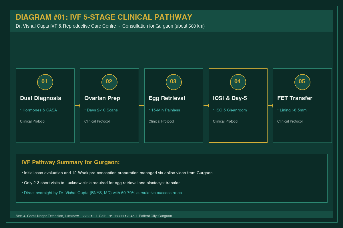 Medical Diagram #01: IVF 5-Stage Clinical Pathway at IVF Centre Lucknow for couples in Gurgaon