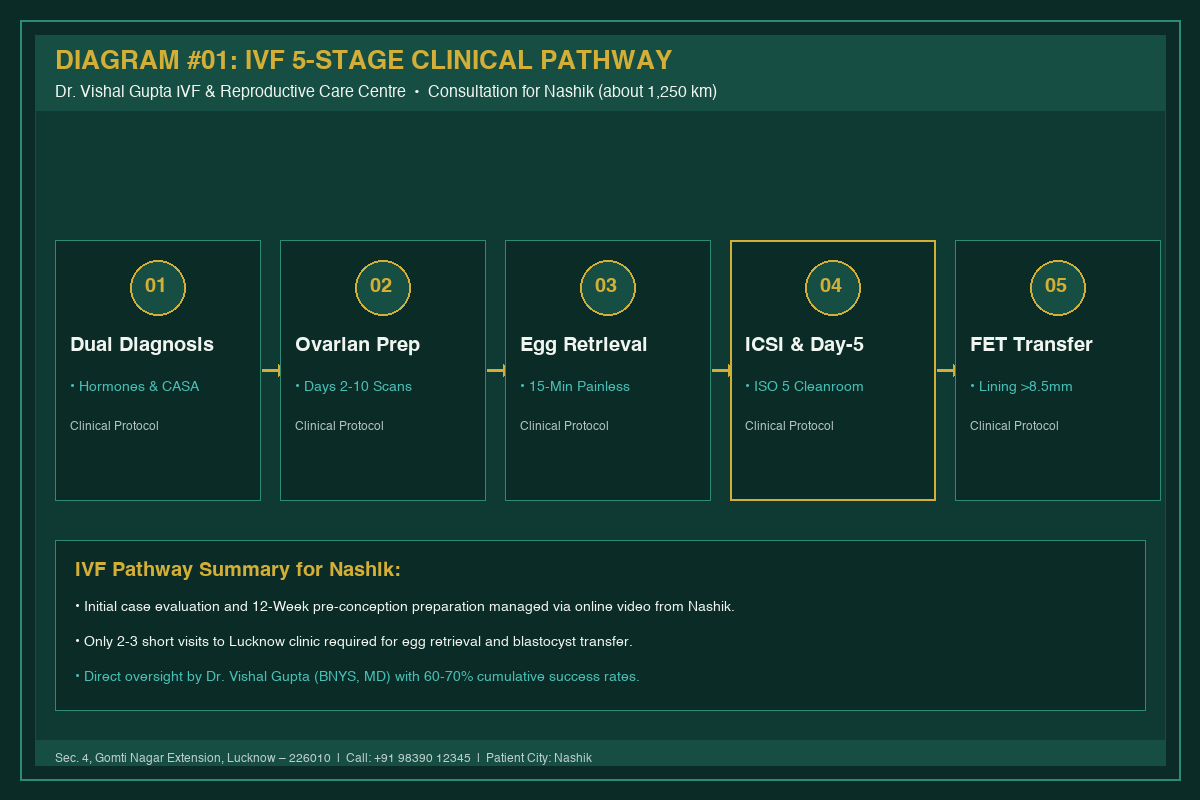 Medical Diagram #01: IVF 5-Stage Clinical Pathway at IVF Centre Lucknow for couples in Nashik