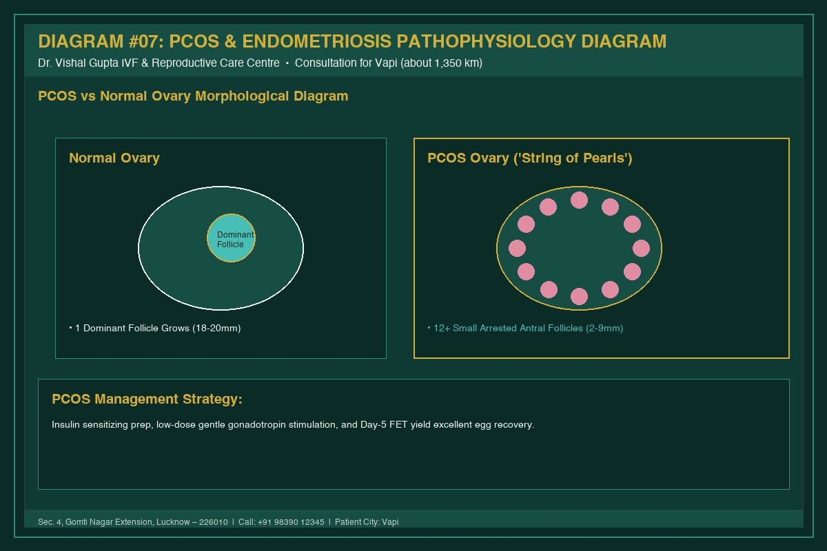 Medical Diagram #07: PCOS & Endometriosis Pathophysiology Diagram at IVF Centre Lucknow for couples in Vapi